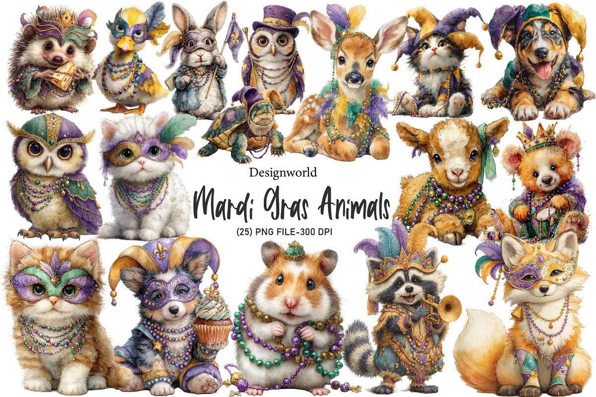 Quirky Mardi Gras Animals Sublimatio, an Illustration by Designworld (Photo 1 of 8)