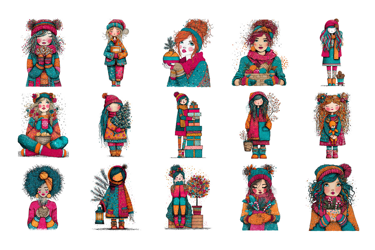 Farmhouse Holiday Girls Clipart, an Illustration by Daily.Designs (Photo 3 of 4)