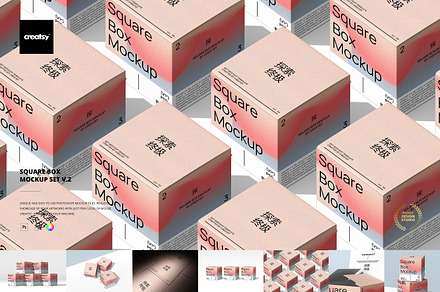 Square Box Mockup Set v.2, a Packaging Mockup by creatsy5