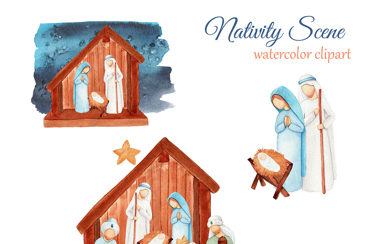 Watercolor Nativity Christmas, an Illustration by s.yanyeva (Photo 3 of 5)