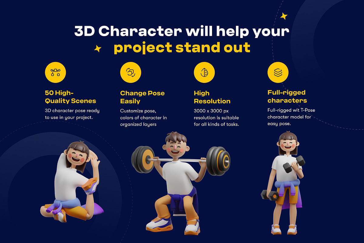 Yoga pose 3D Character pack, a Characters & Person 3D Model by orenjidesign (Photo 2 of 8)