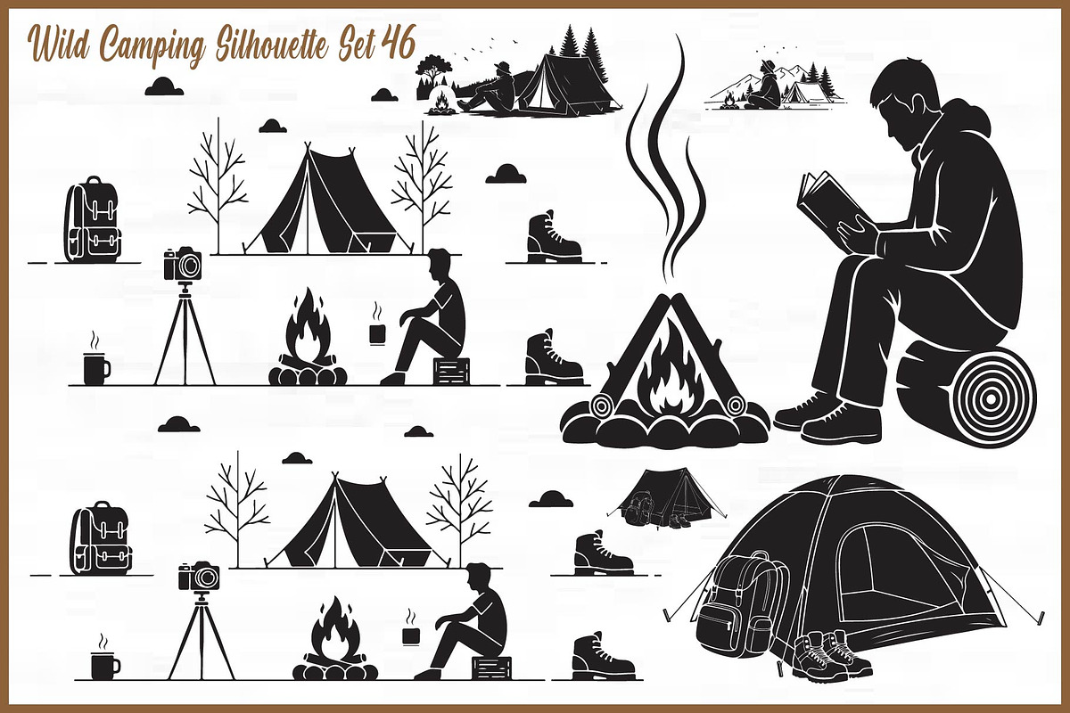 Wild Camping Silhouette Set, an Object Graphic by yasushie (Photo 1 of 6)