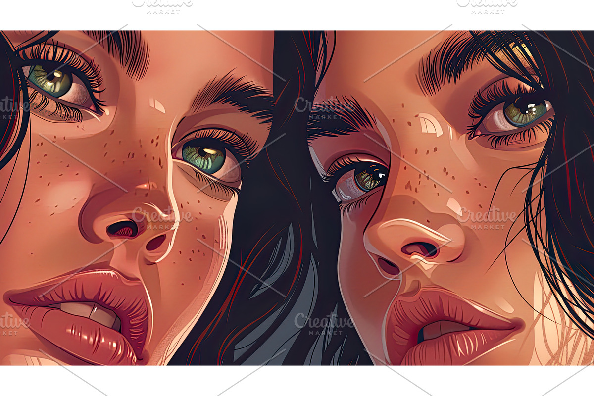 Close up portrait featuring two, an Object Illustration by Lermont51
