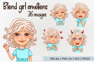 Blond girl  emotions. Avatar. Vector, a Person Illustration by VaraNa Art