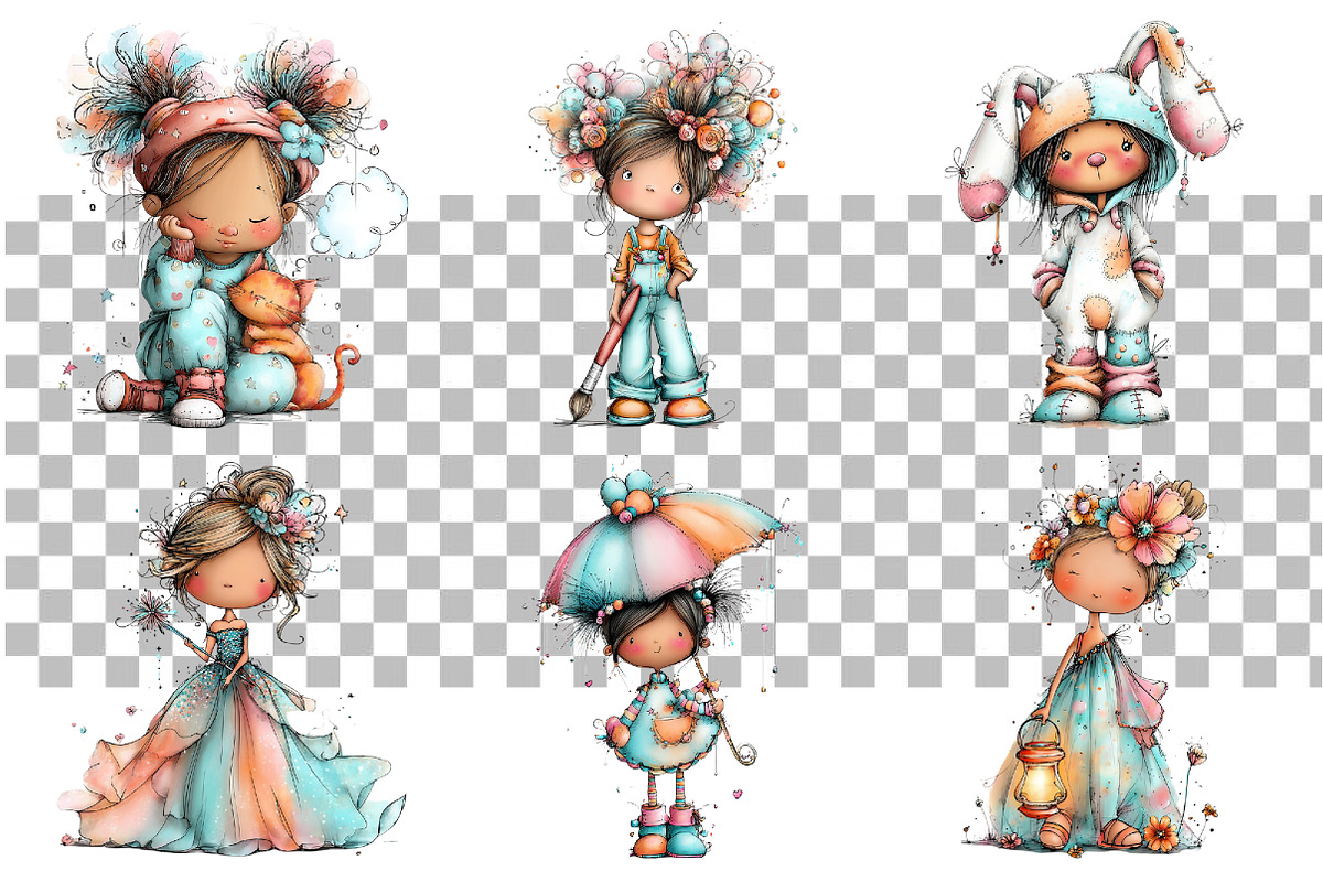 Whimsical Little Girl Clipart PNG, a Seasonal Illustration by Daily.Designs (Photo 3 of 5)
