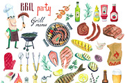 Watercolor bbq food and equipment., a Food Illustration by Natasha Koltsova (Thumbnail 2 of 4)