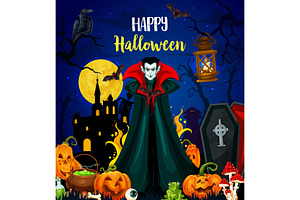 Happy Halloween With Vampire Monster