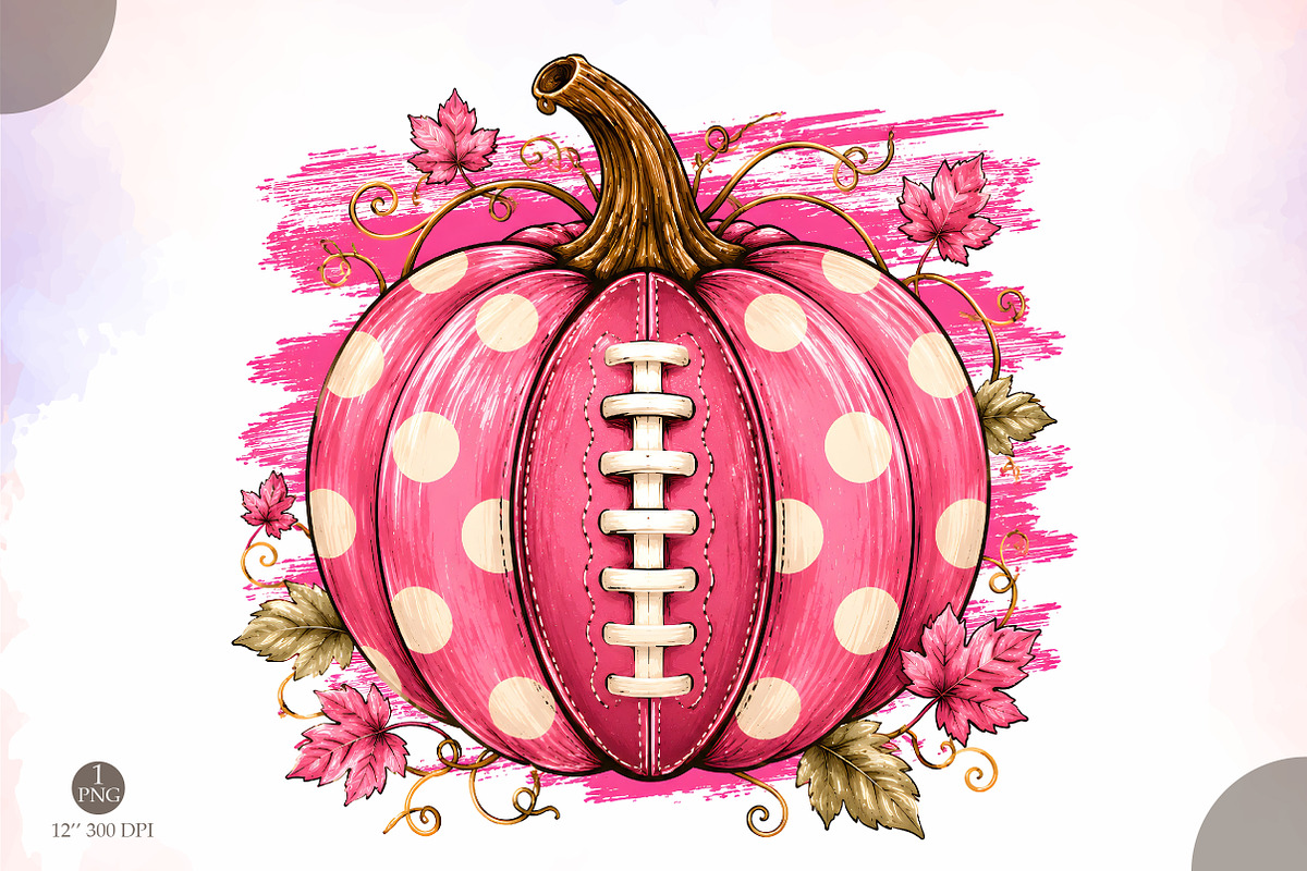 Pink Football Pumpkin PNG,Polka, an Object Illustration by Libby Wishes (Photo 1 of 3)