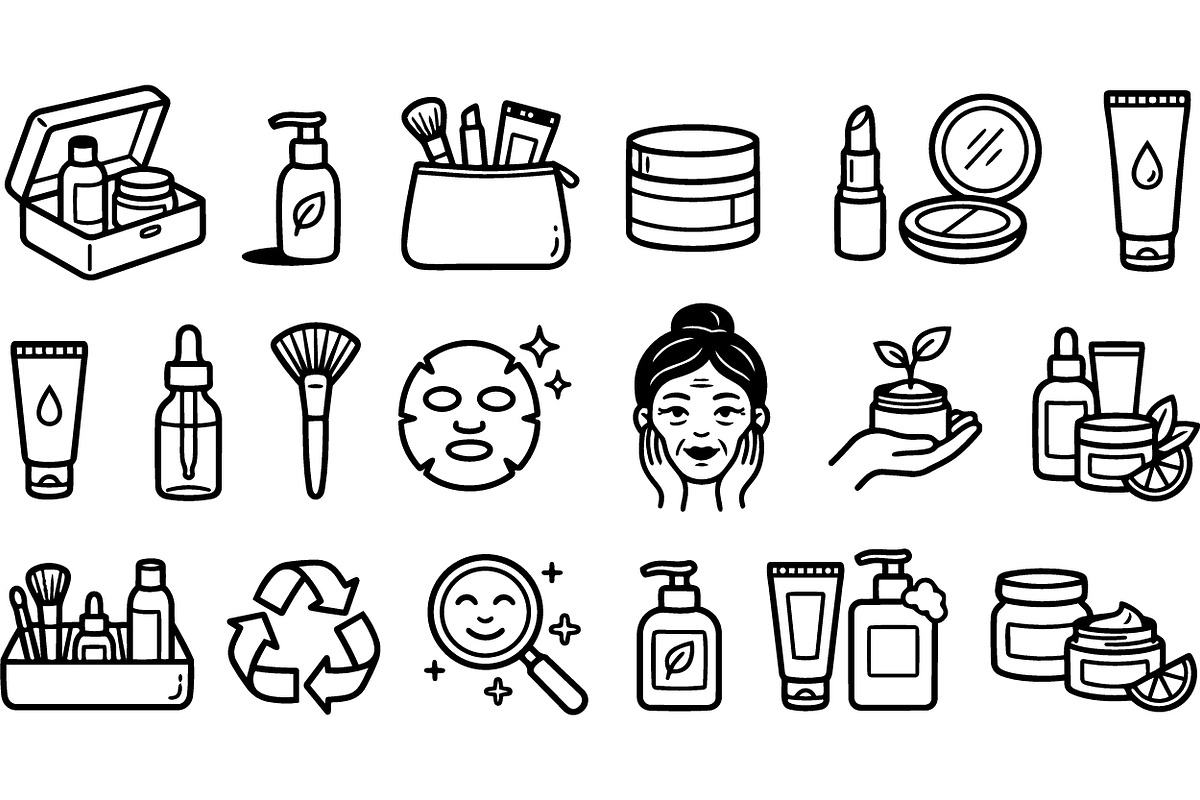 Skincare Essentials Line Art Set, an Illustration by designvectx (Photo 2 of 3)