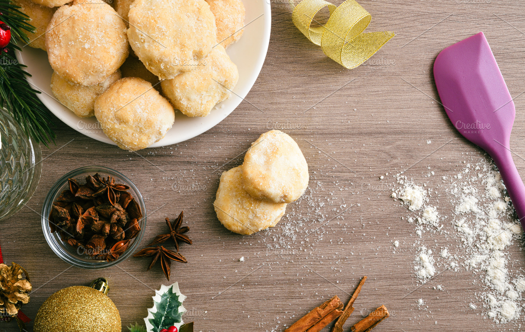 Freshly prepared anise cookies on a wooden kitchen bench, a Food & Drink Photo by Davizro's Market