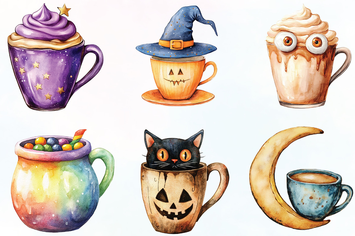 Whimsical Halloween Coffee Clipart, an Illustration by CraftArtStudio (Photo 3 of 6)