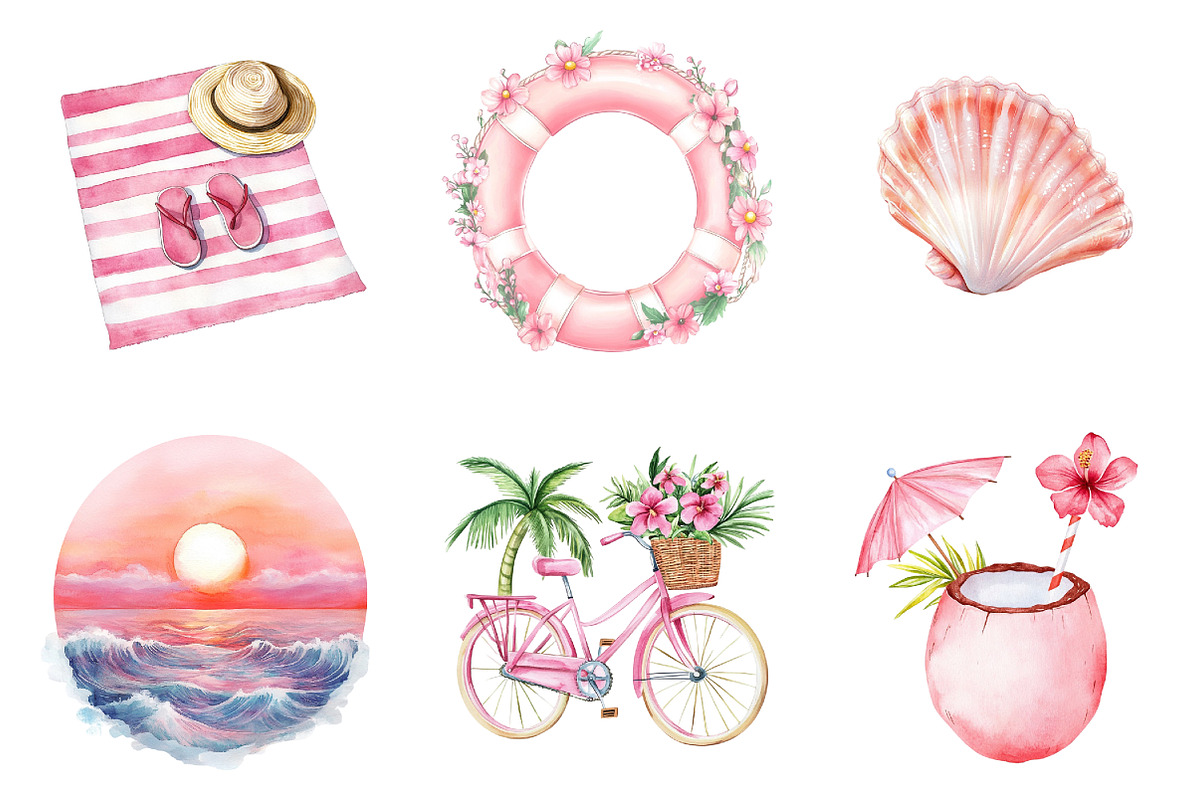 Pink Summer on the Beach Sublimation, an Illustration by DreamArtGraphic (Photo 2 of 4)