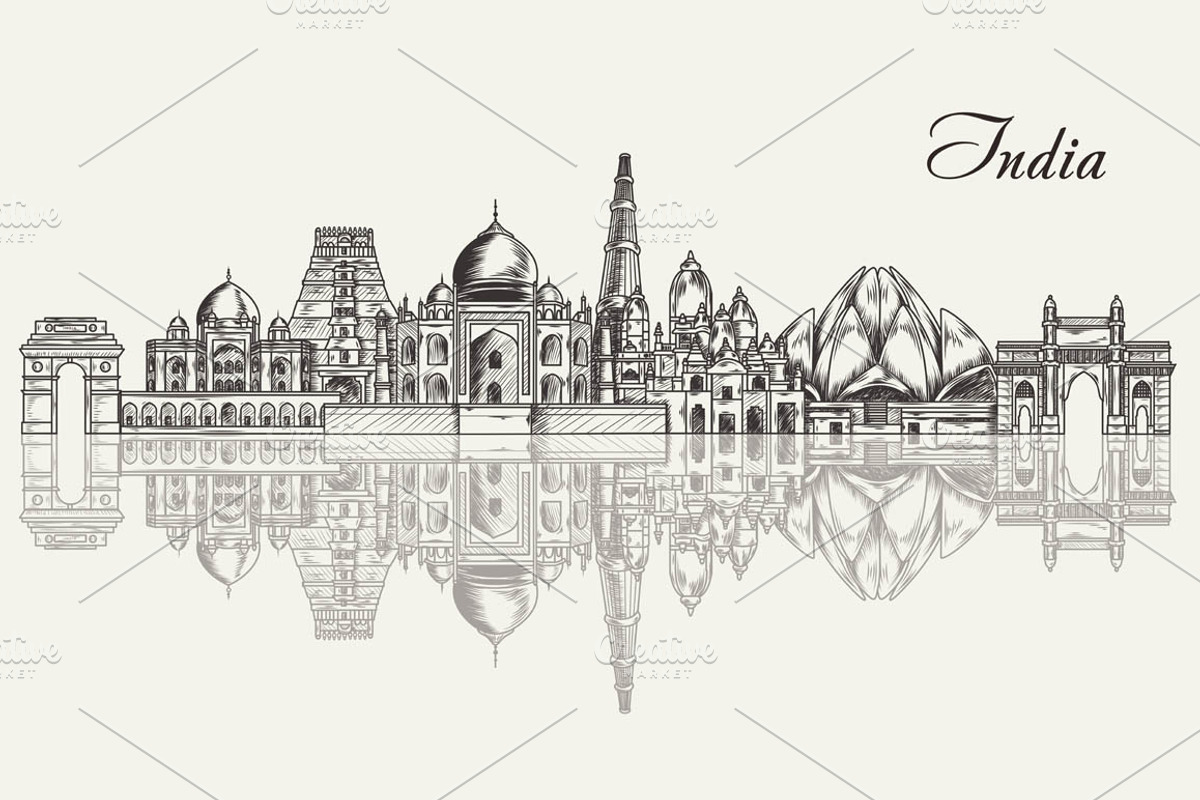 India hand drawn skyline, an Illustration by LisaKolbasa (Photo 1 of 3)