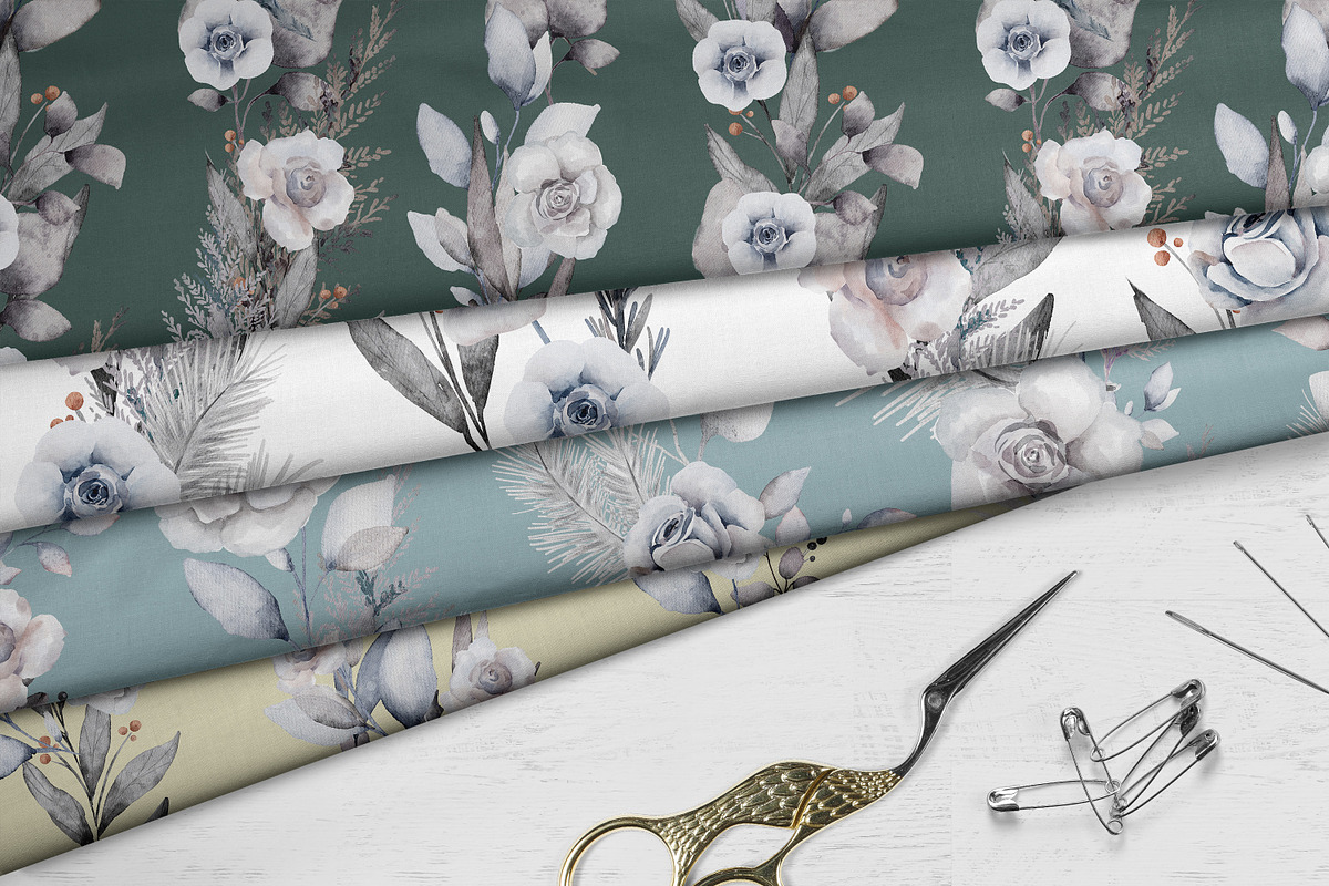 Gray roses, botanical seamless, a Pattern Graphic by NastiaDesignsPrints (Photo 8 of 9)