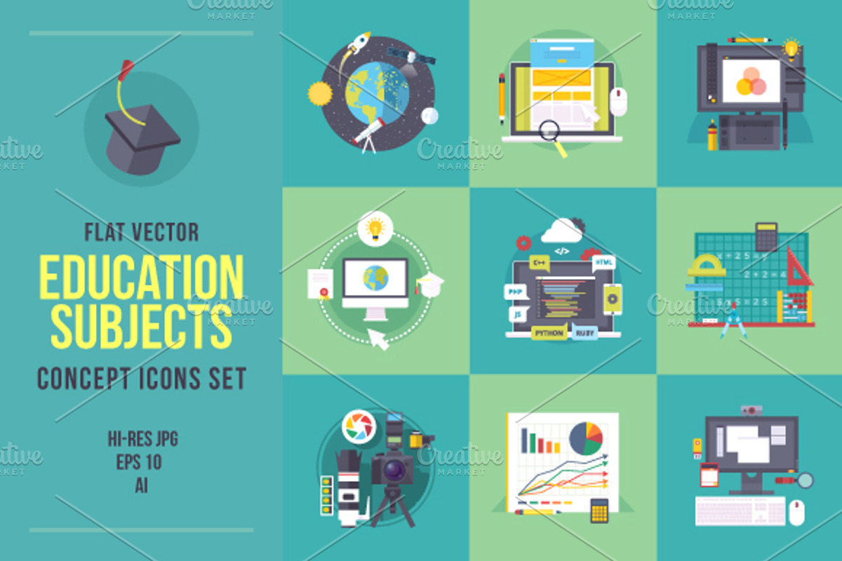 Flat education concept icons set, an Education Illustration by painterr (Photo 1 of 2)