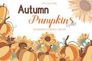 Autumn Pumpkins Sunflowers Clipart, a Decorative Illustration by DysenkaArt (Thumbnail 1 of 5)