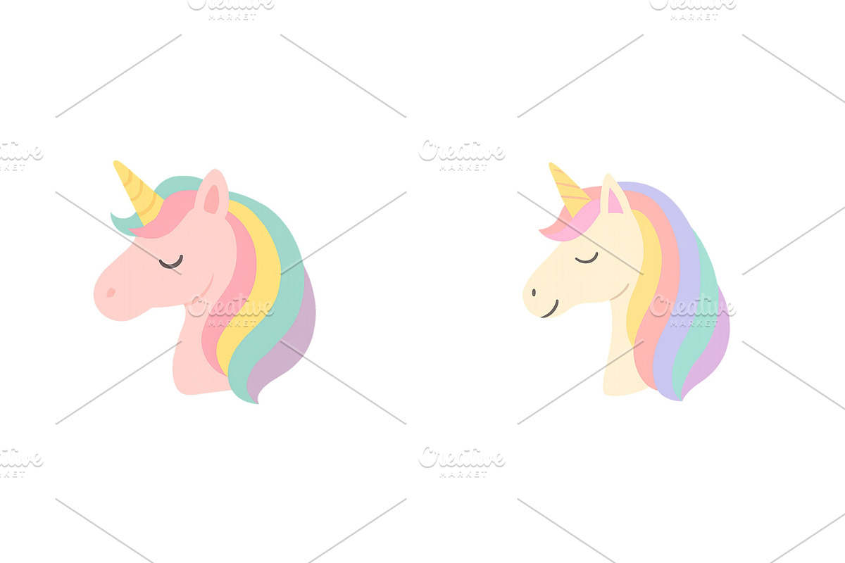 Colorful unicorn heads with playful, an Illustration by ZinetroN