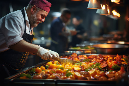 Professional Chef Preparing Gourmet Dish in a Modern Restaurant Kitchen, a Photo by AS photostudio
