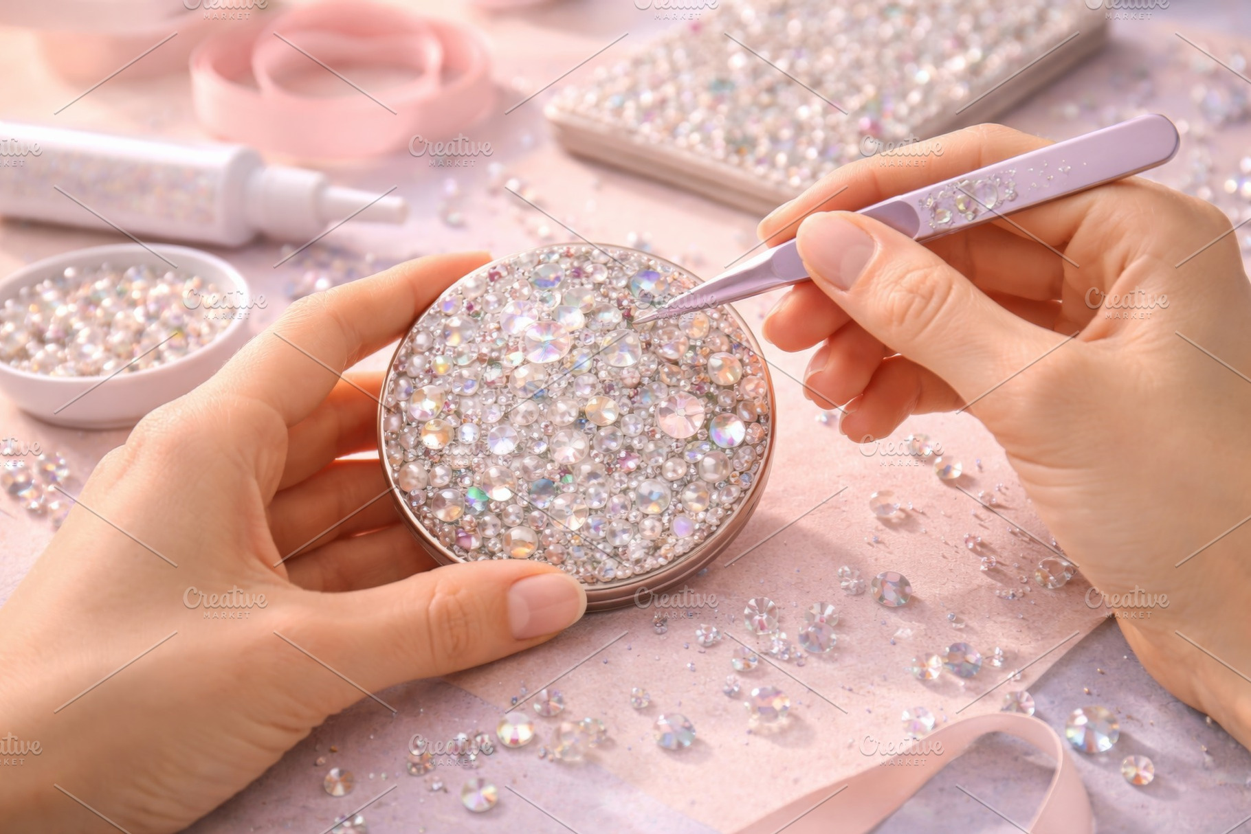 Crystalcore rhinestones being placed, a Photo by Dvoevnore photos