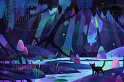 Watercolor Twilight Swamp Clipart, a Background Graphic by DigitalArtsi (Thumbnail 2 of 4)