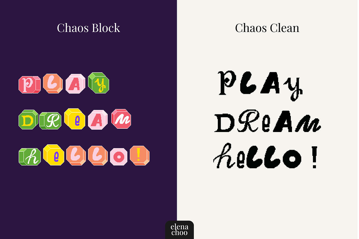 Chaos Blocks - playful pixel font, a Symbol Font by Elena Choo (Photo 6 of 12)