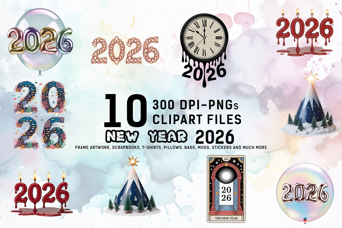 Festive New Year 2026 Clipart Bundl, an Illustration by Ahmad Designs (Photo 1 of 3)