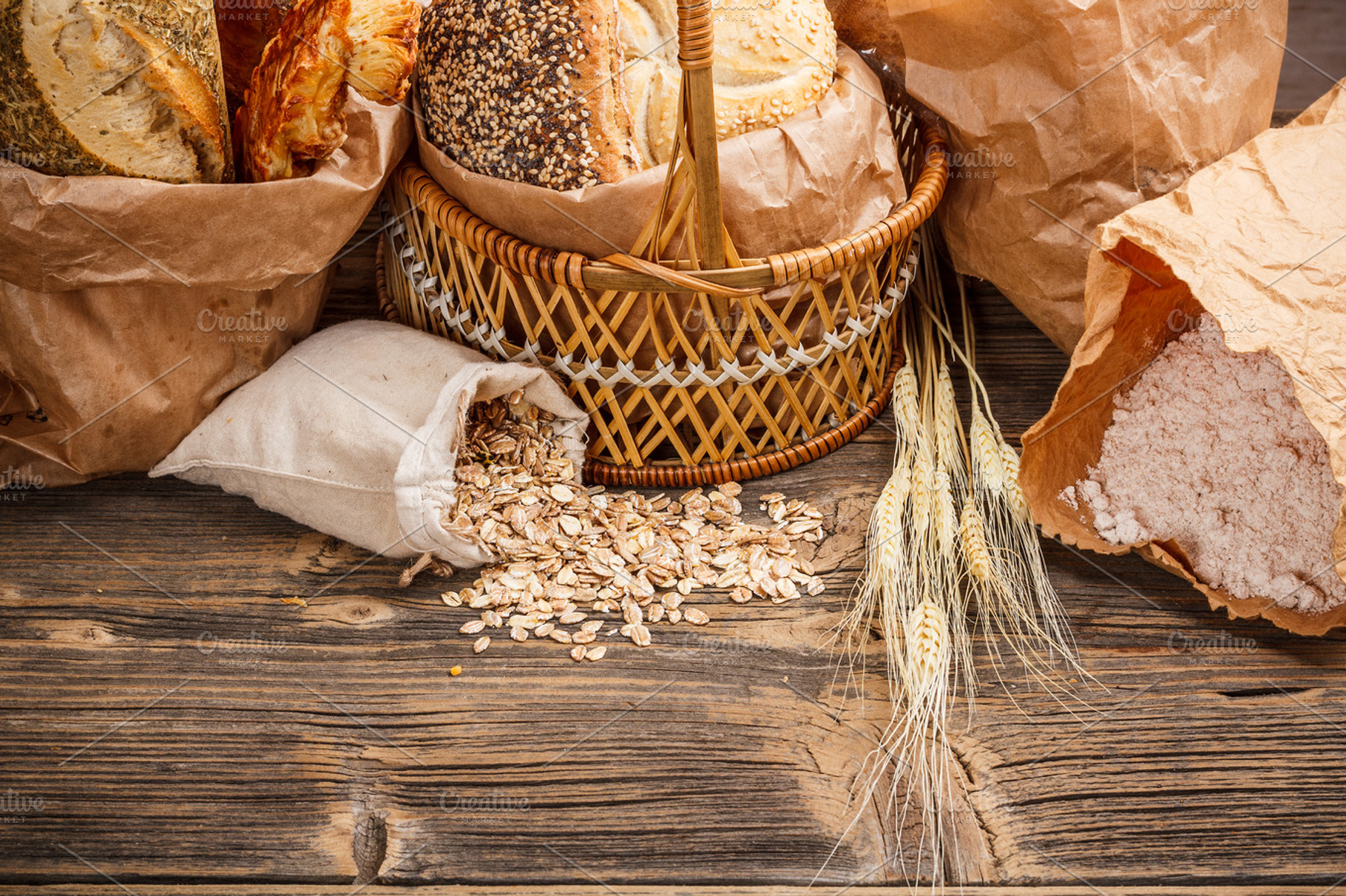 Bread containing background, bag, and bake