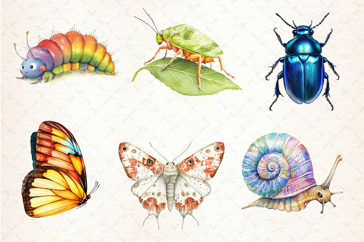 Watercolor Bugs Sublimation Clipart, an Illustration by Dream Creation (Photo 2 of 6)