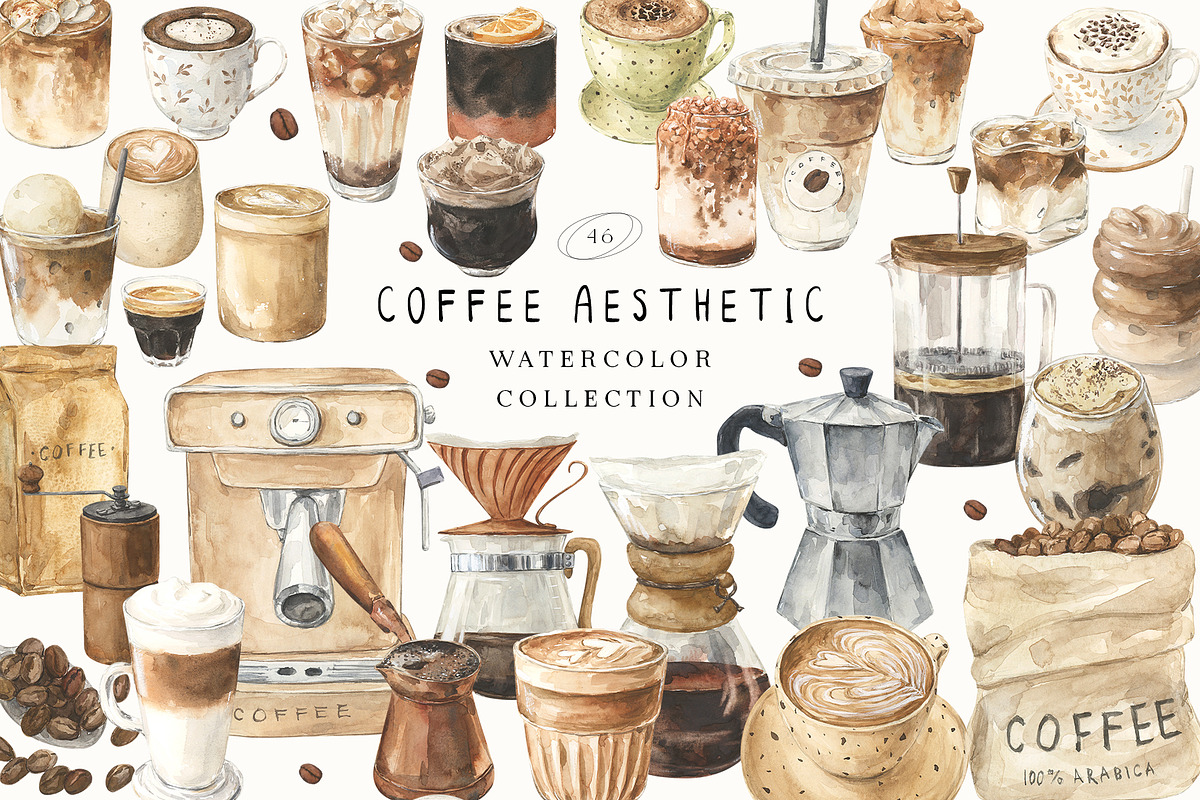 Coffee Aesthetic Watercolor, a Food Illustration by LiChu Art (Photo 1 of 6)