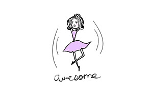 Beautiful Ballerina With Text - Awesome. Vector Fashion Cartoon Illustration And Lettering On A White Backround.