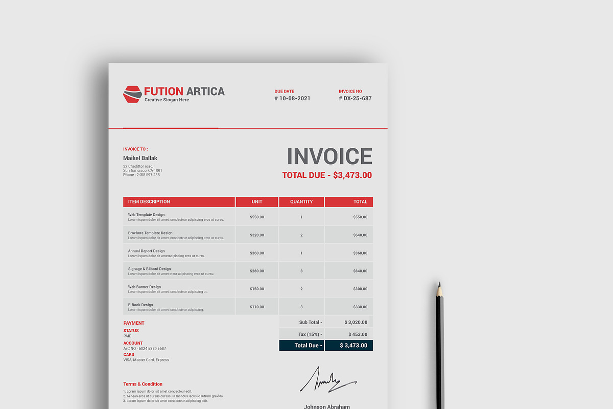 Invoice Fution Design-1, a Print Template by alimran24 (Photo 4 of 7)