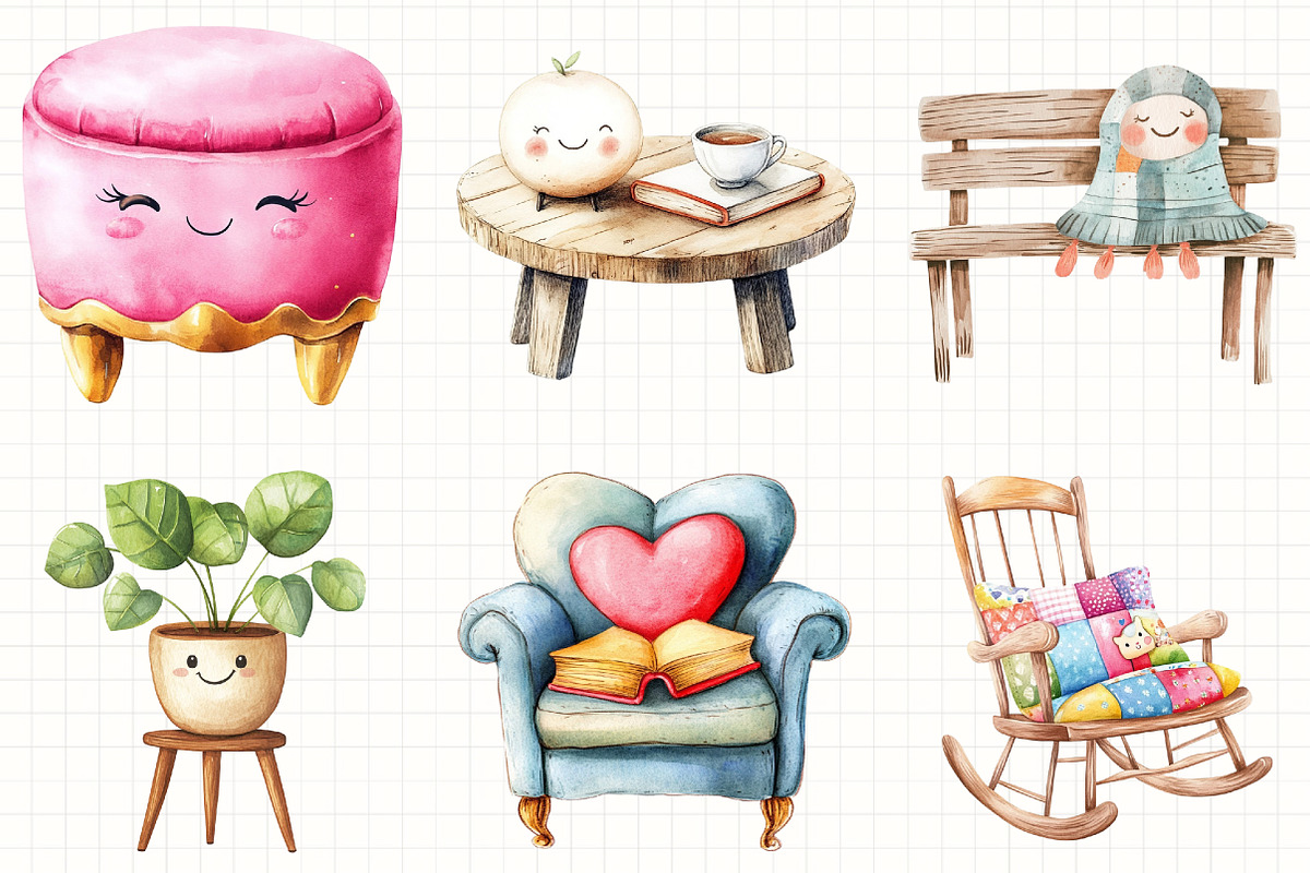 Watercolor Home Furniture Clipart, an Illustration by Libby Wishes (Photo 4 of 7)