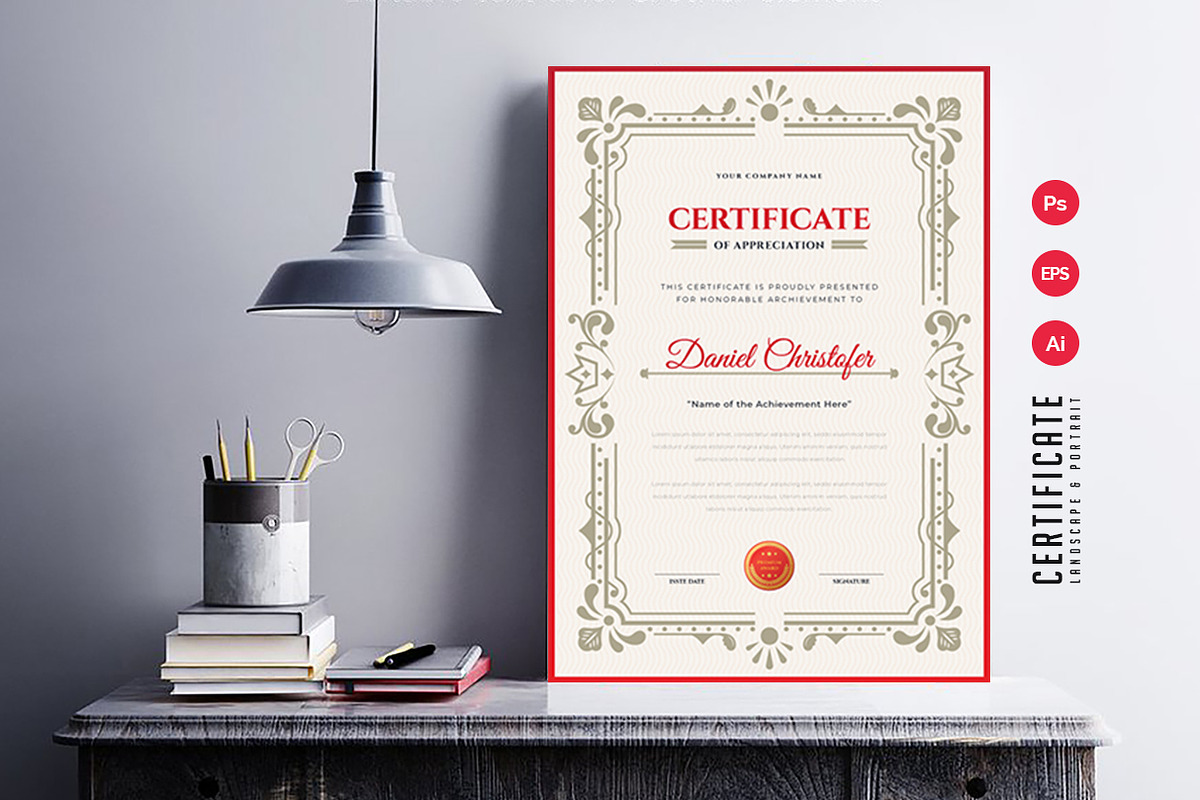 572. Modern Certificate Template, a Stationery Template by CreativeRezwan (Photo 3 of 3)