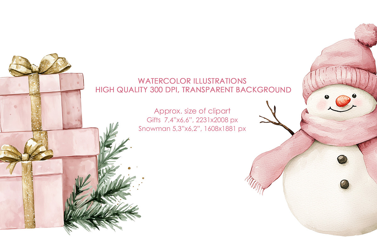 Pink Christmas watercolor clipart., a Graphic by AquarelleSpace (Photo 4 of 4)