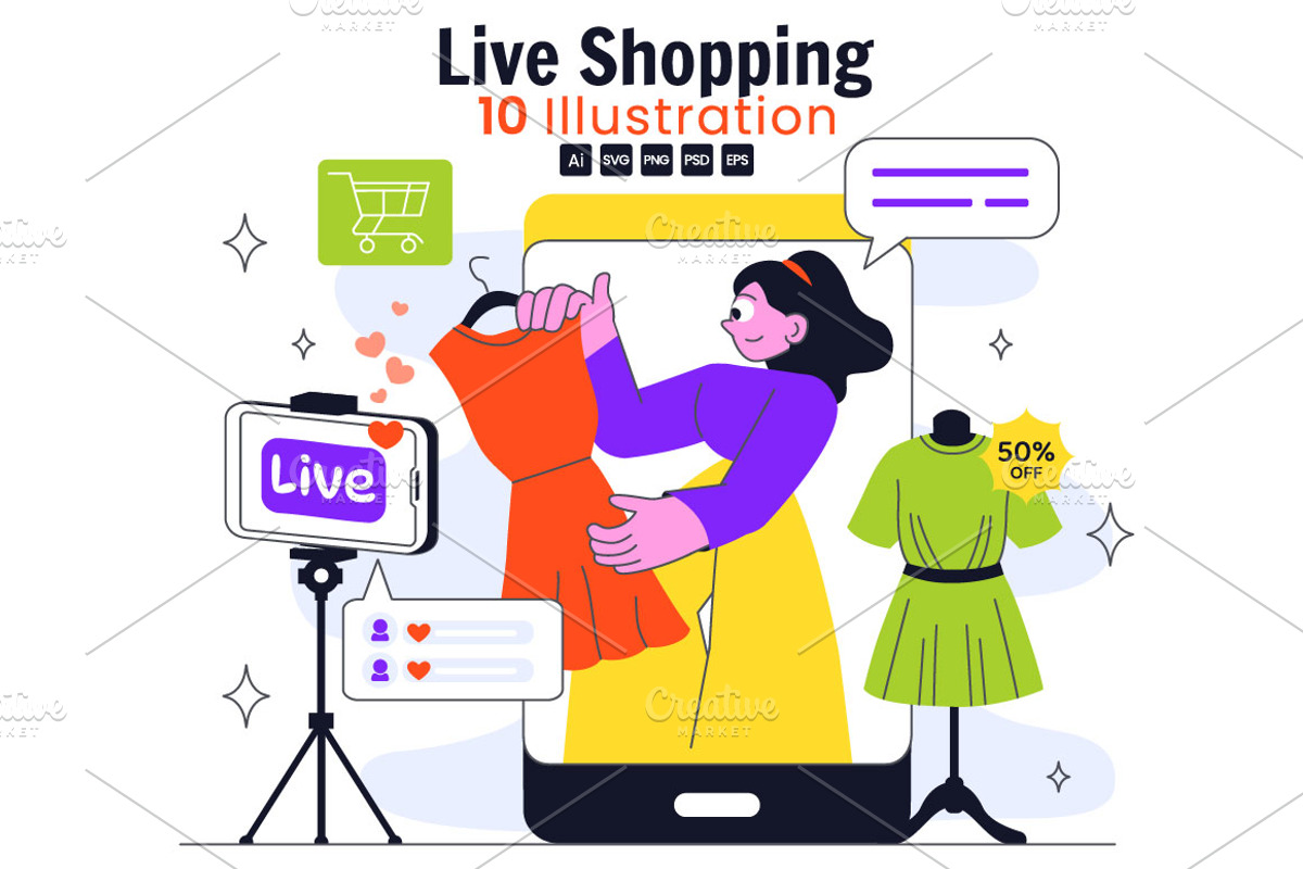10 Influencer Live Shopping Vector, a Person Illustration by denayunebgt (Photo 1 of 4)