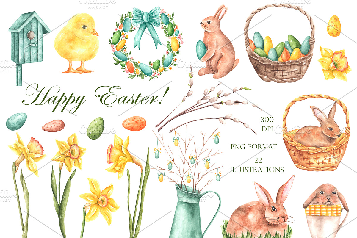 Easter traditions watercolor set., an Illustration by SabinaWatercolorArt (Photo 2 of 18)