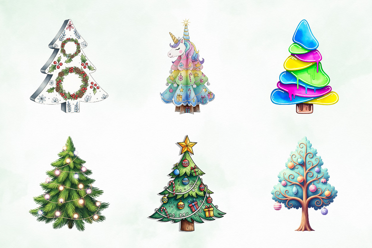 Cute Doodle Christmas Tree Clipart, an Illustration by Creative Art (Photo 7 of 9)