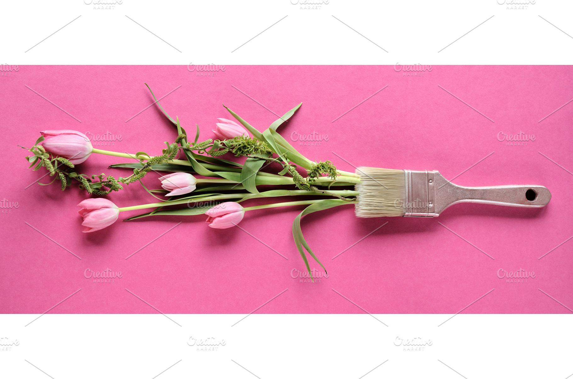 Creative arrangement of pink tulips, a Photo by tilialucida