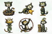 Whimsical Christmas Cats Clipart, an Illustration by Creative Art (Thumbnail 3 of 10)