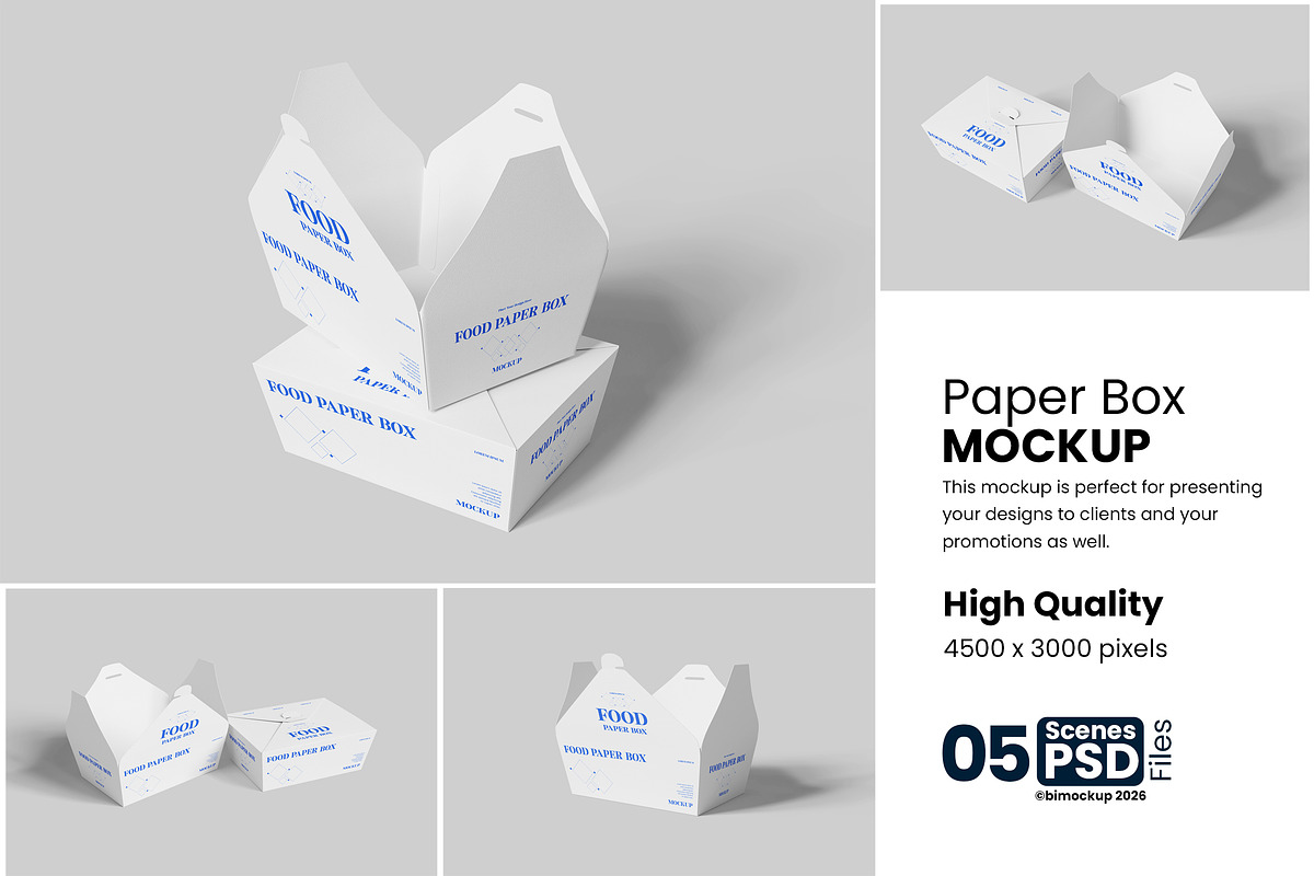 Editable Food Paper Box Mockup, an Advertising Mockup by bimockup (Photo 1 of 6)