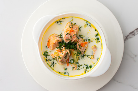 Salmon fish soup, a Food & Drink Photo by Pandateam