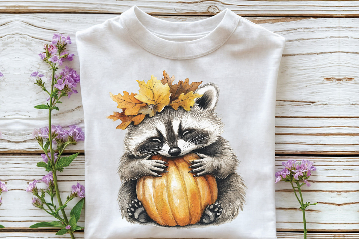 Watercolor Autumn Raccoon Clipart, an Illustration by CraftArtStudio (Photo 3 of 6)