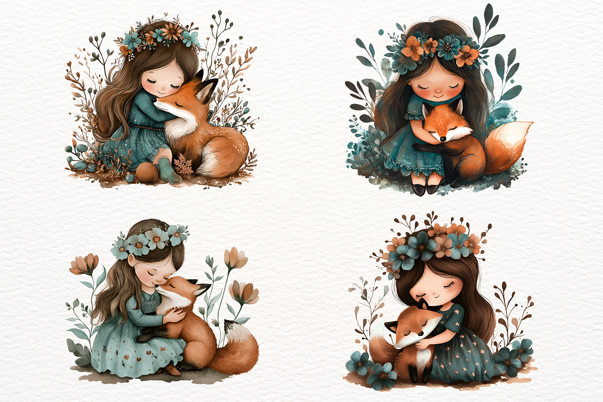 Girl and Fox Fall Clipart PNG Animal, an Animal Illustration by SugarCloudStudioArt (Photo 3 of 4)