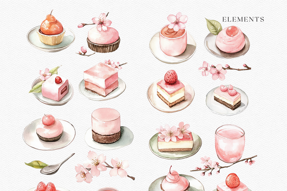 Watercolor Pink Dessert Clipart, a Decorative Illustration by ThaismotaCreativeCo (Photo 3 of 6)