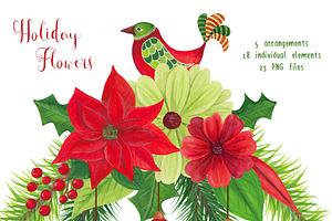 Holiday Flowers Christmas Watercolor