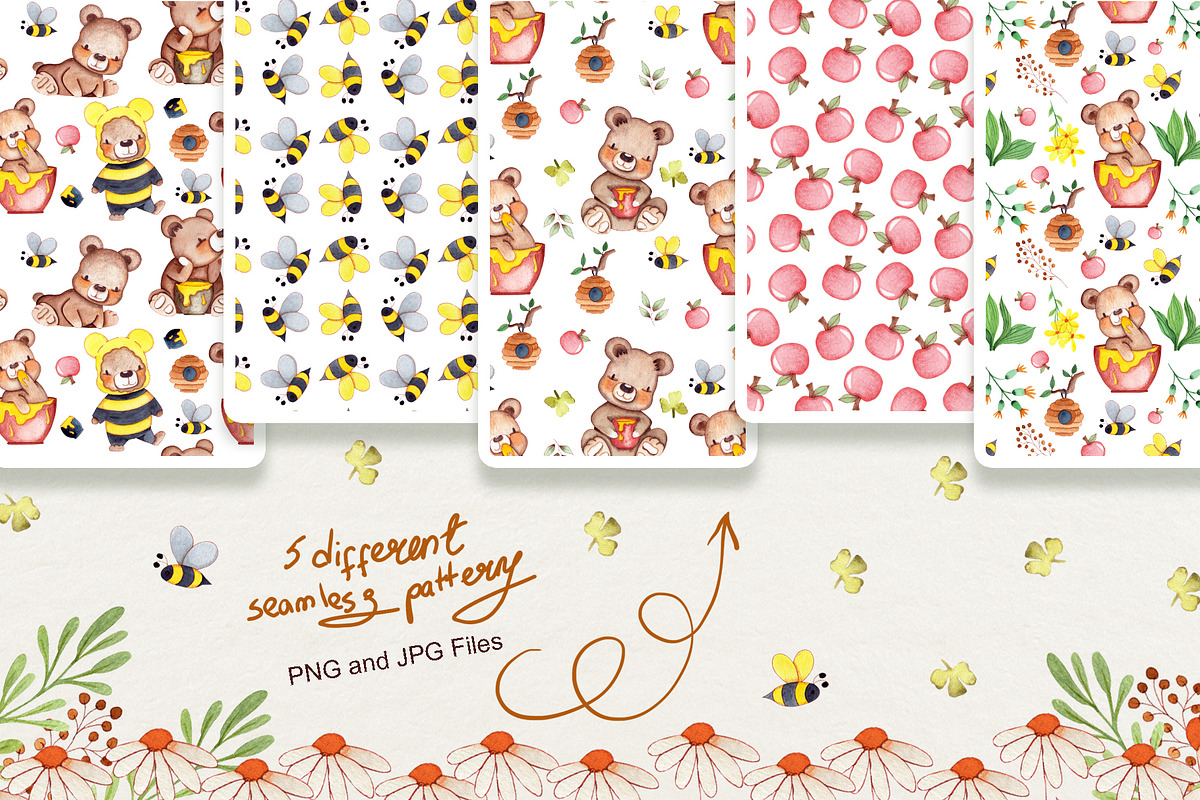 Honey Bears Watercolor Collection, a Decorative Illustration by TanataDesign (Photo 7 of 8)