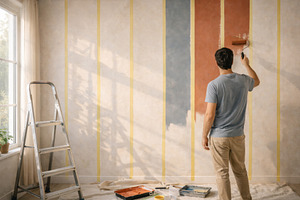 Man painting room with retro circus, a Photo by Dvoevnore photos