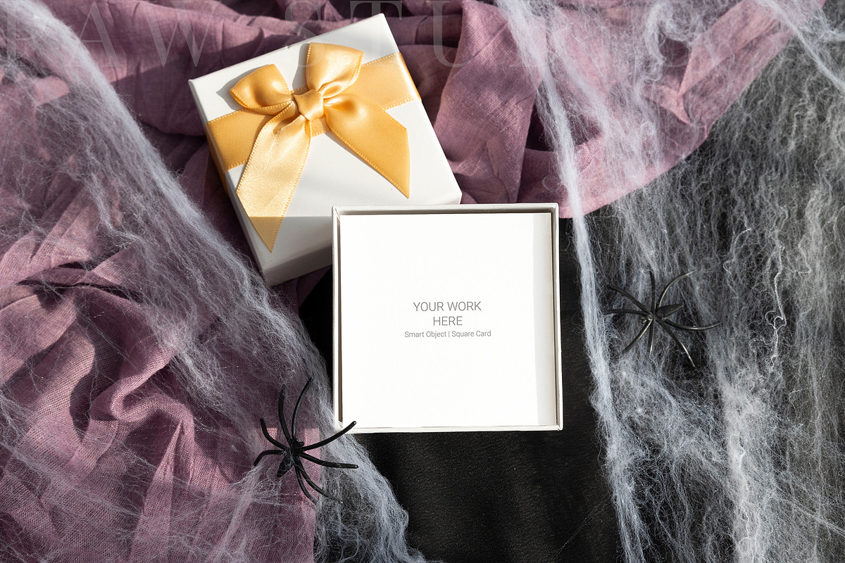 Halloween Box Mockup Square Cardfall, an Advertising Mockup by PawMockups (Photo 2 of 10)