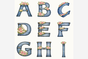 Denim Floral Alphabet PNG Bundle, a Duotone Icon by Tanya Kart (Thumbnail 4 of 4)