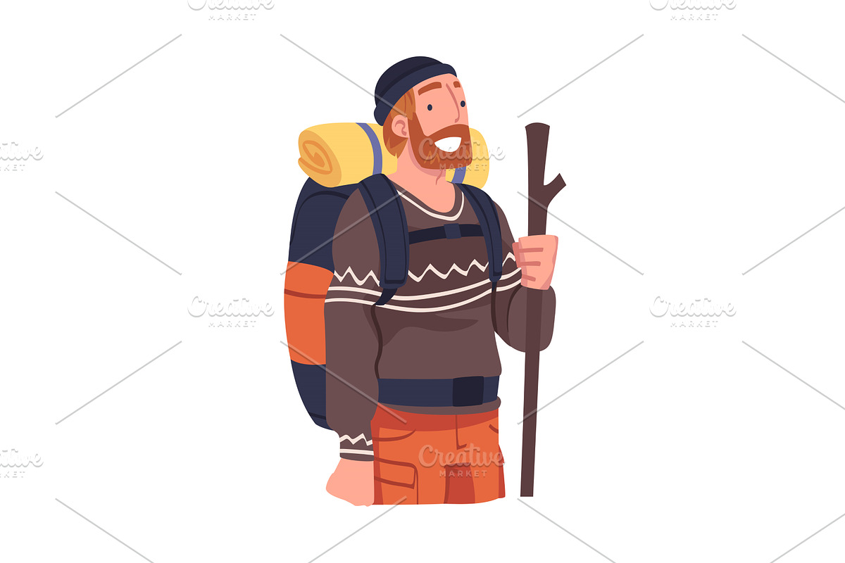 Young Bearded Man with Pole Engaged, a Person Illustration by TopVectors